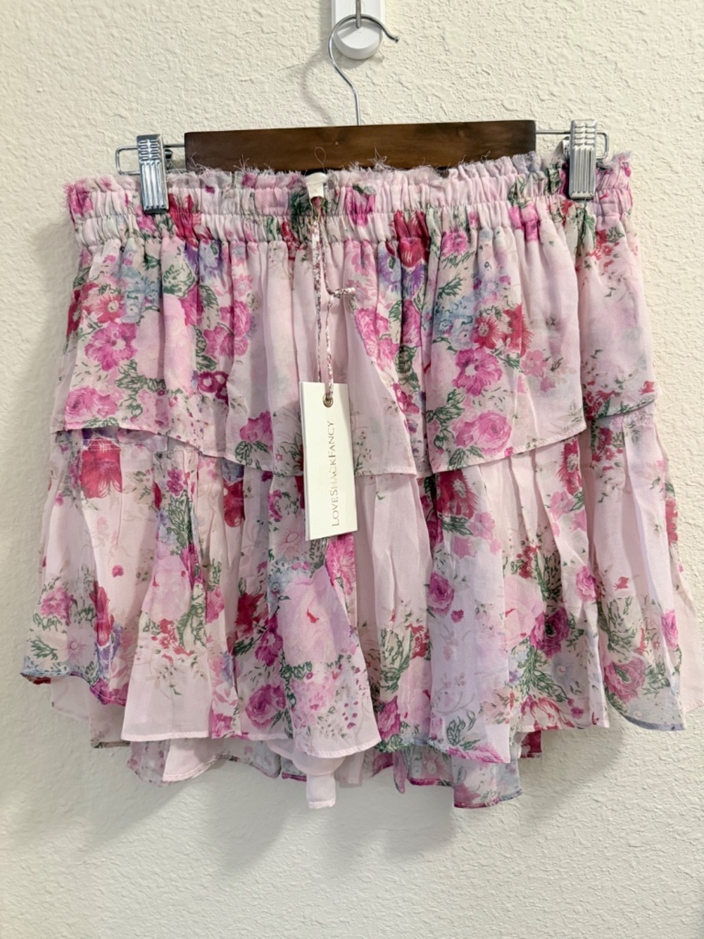 🌸 LoveShackFancy Ruffle Mini Skirt Shimmering Springs Floral NWT L $295 - Picture 3 of 9